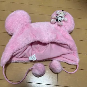 디즈니 귀도리 모자 미니 마우스 팬캡 라메 핑크