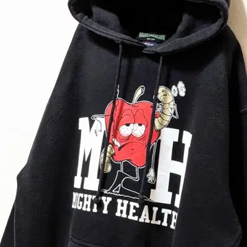 마이티 헬시 로고 후드 맨투맨 블랙 블랙 구제 의류