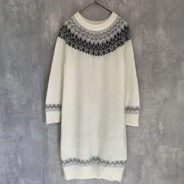 글로벌 워크 모헤어 혼방 노르딕 무늬 니트 원피스 루즈핏