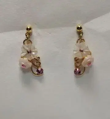 시미즈자카 유리관 귀걸이 작은 꽃 골드