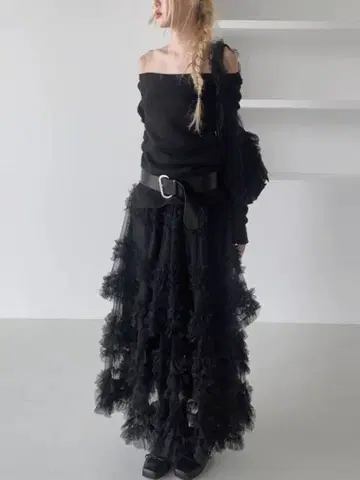 튤 롱 스커트 블랙