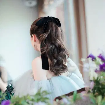 [ MOKUBA ] 벨로아 리본(블랙) 결혼식 포니테일 블랙