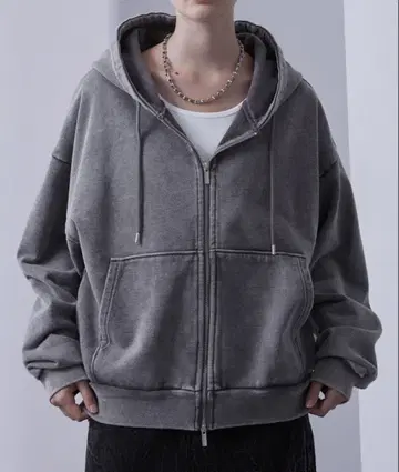 루즈 지퍼 후드티 그레이