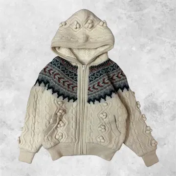 노르딕 무늬 뽀글뽀글 편직 보아 자켓 풀 집업 니트