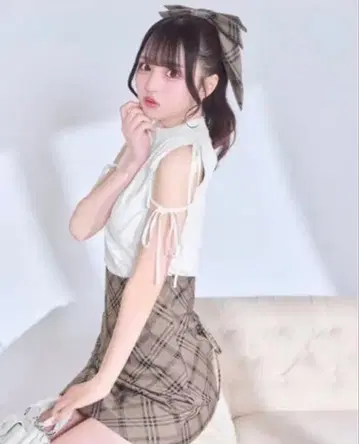 미셸 마카롱 체크 허리 라인 슬림 레그 스커트