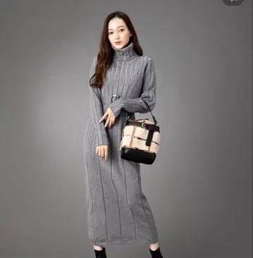 salire 와이드 리브 B 포함 롱 원피스 RED