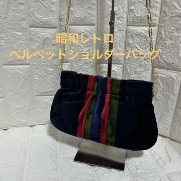 네이비 벨벳 스트라이프 골드 체인 숄더백