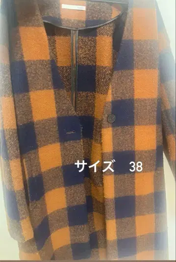 브라운 네이비 체크 무늬 롱 코트 사이즈 38