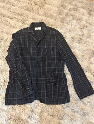 네이비 계열 체크 테일러드 자켓