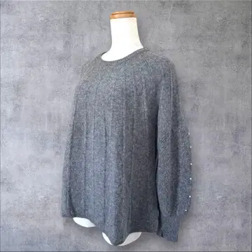 새상품급 슬로브 이에나 펄 장식 패턴 편직 풀오버