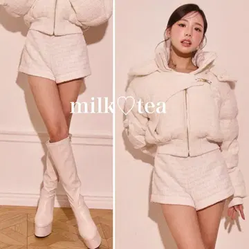 택 포함 새상품 Randy 벨로아 트위드 숏팬츠 화이트