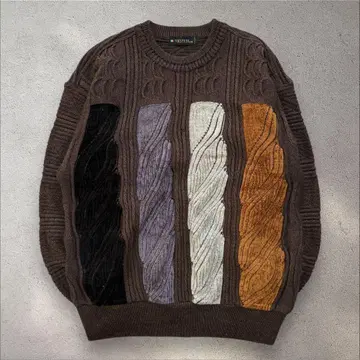 90년대 빈티지 디자인 니트 스웨터 브라운 굵은 폭 일본제 구제 의류