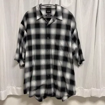 BEAMS 반팔 체크 무늬 셔츠 오버 사이즈
