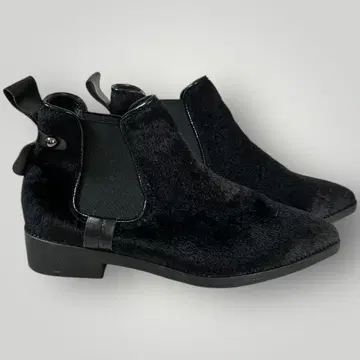 리본 포함 블랙 송치 스타일 사이드 고어 부츠 스터드 버클 블랙 23