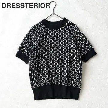 새상품급 드레스 D 모노그램 자카드 풀오버 니트 면 모 혼방 반팔