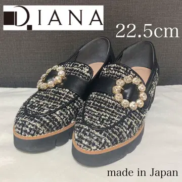 DIANA 트위드 가죽 로퍼 비쥬 모티브 반짝반짝 다이애나