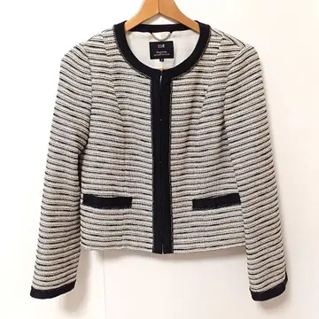 23구 노카라 트위드 자켓 화이트 블랙 라메 L