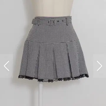 [ 하자품 ] pium 벨트 포함 플리츠 레이스 미니 스커트 체크