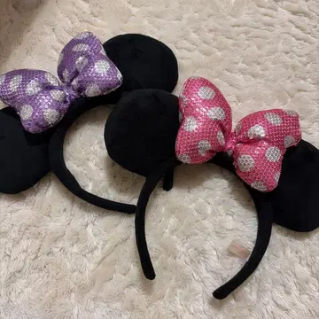 미니 핑크 퍼플 보라색 도트 도트 스팽글 페어 머리띠
