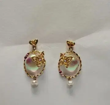 시미즈자카 유리관 귀걸이 나비 오로라 골드