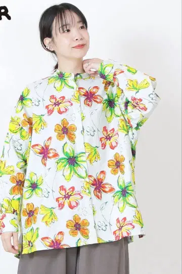 새상품 CALINER 카리네 긴팔 셔츠 블라우스 보타니컬 꽃무늬