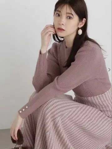 리브 케이블 하운드투스 체크 도킹 니트 원피스 M 사이즈