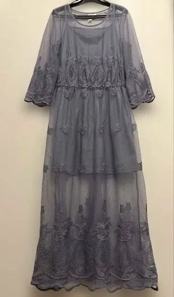 연보라 자수 시스루 원피스