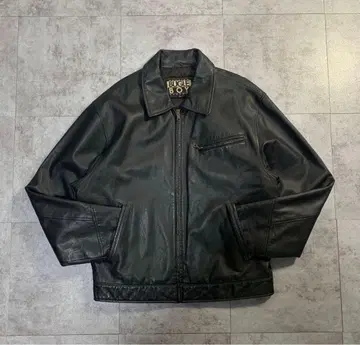 90s Vtg short leather bomber jacket blk