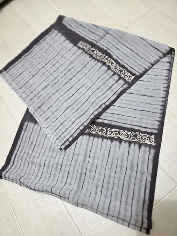 그레이 x 짙은 보라색 오비 장식 천 스트라이프 순수 실크