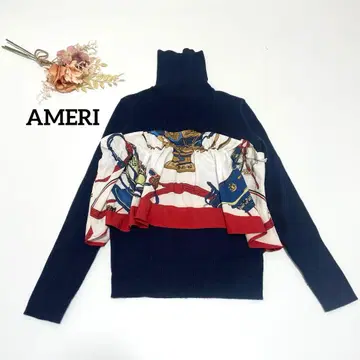 AMERI 아메리 리타 스카프 도킹 니트 네이비