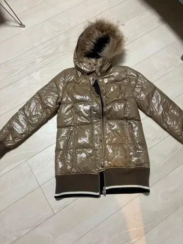 브라운 다운 자켓 후드 부착 Y2K