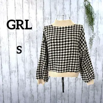 그레일 새상품급 스웨터 니트 S 오버 사이즈 아이보리 블랙 하운드투스
