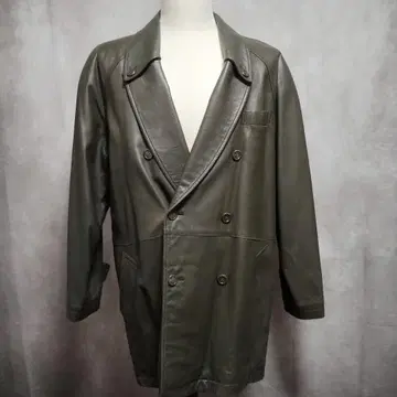 올리브 그린 더블 브레스트 가죽 자켓