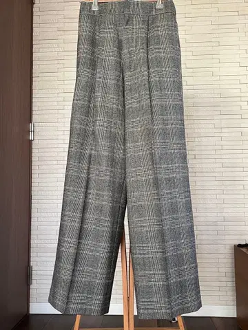 플라쥬 브라운 계열 체크 와이드 팬츠 허리밴딩