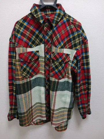 프리다 패치워크 체크 셔츠 울 혼방 빅 오버사이즈