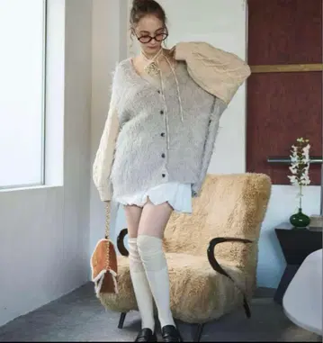 loin nuit 샤기 믹스 니트 가디건 아이보리