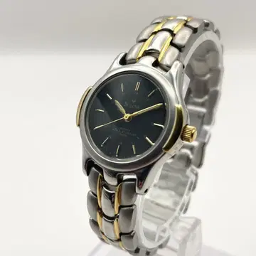 레어 Bulova 브로바 여성용 손목시계 블랙 다이얼 콤비 작동품