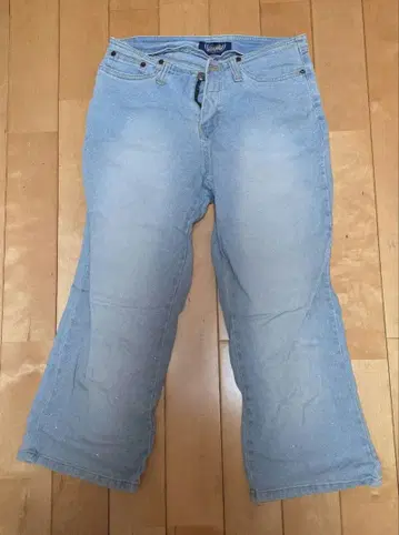 라이트 블루 라메 플레어 데님 팬츠 발목 기장