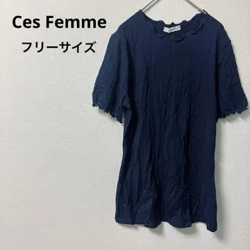 새상품급 Ces Femme 네이비 프릴 넥 반팔 튜닉