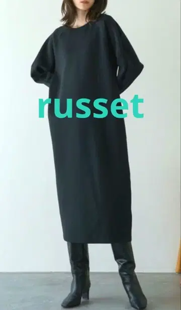 러셋 russet 티셔츠 롱 원피스 블랙 / 래글런 / 분또 소재