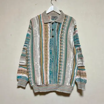 [ vintage ] ITALY 폴로 디자인 페일 톤 3D 니트