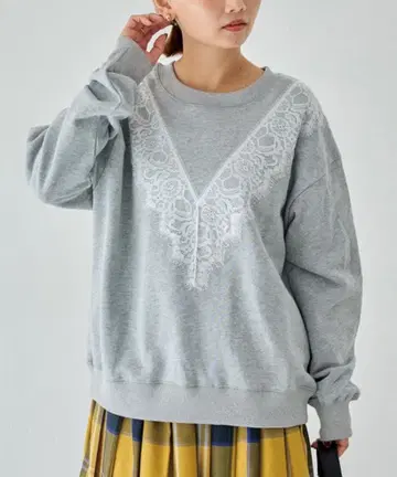 laveange 레이스 배색 맨투맨 풀오버