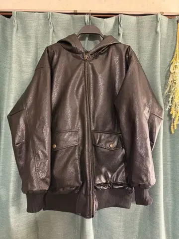 90s ~ 00s 인조 가죽 후디