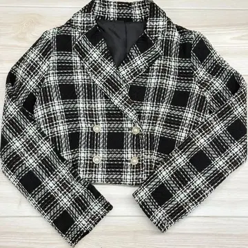 체크 무늬 더블 브레스트 자켓