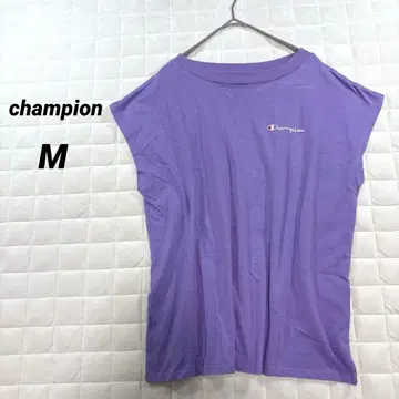 챔피언 티셔츠 트레이닝 의류 민소매 퍼플 M 로고 자수