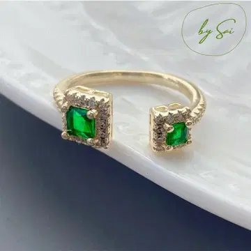 [ 추천 ] 오픈링 에메랄드 골드 빈티지풍 여성용