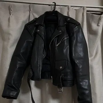 블랙 가죽 더블 라이더 자켓