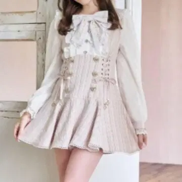 리즈리사 메시지 리본 트위드 셋업 핑크