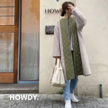 HOWDY. 보아 롱 코트 (카키 F)