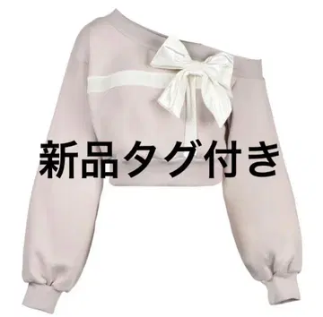 [ 미사용 새상품 ] Rilly emulie 리본 원숄더 맨투맨 핑크